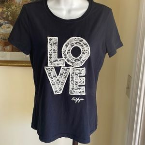 TOMMY HILFIGER Love Tee Navy Blue w/ Lace Lettering Excellent Condition Size XS